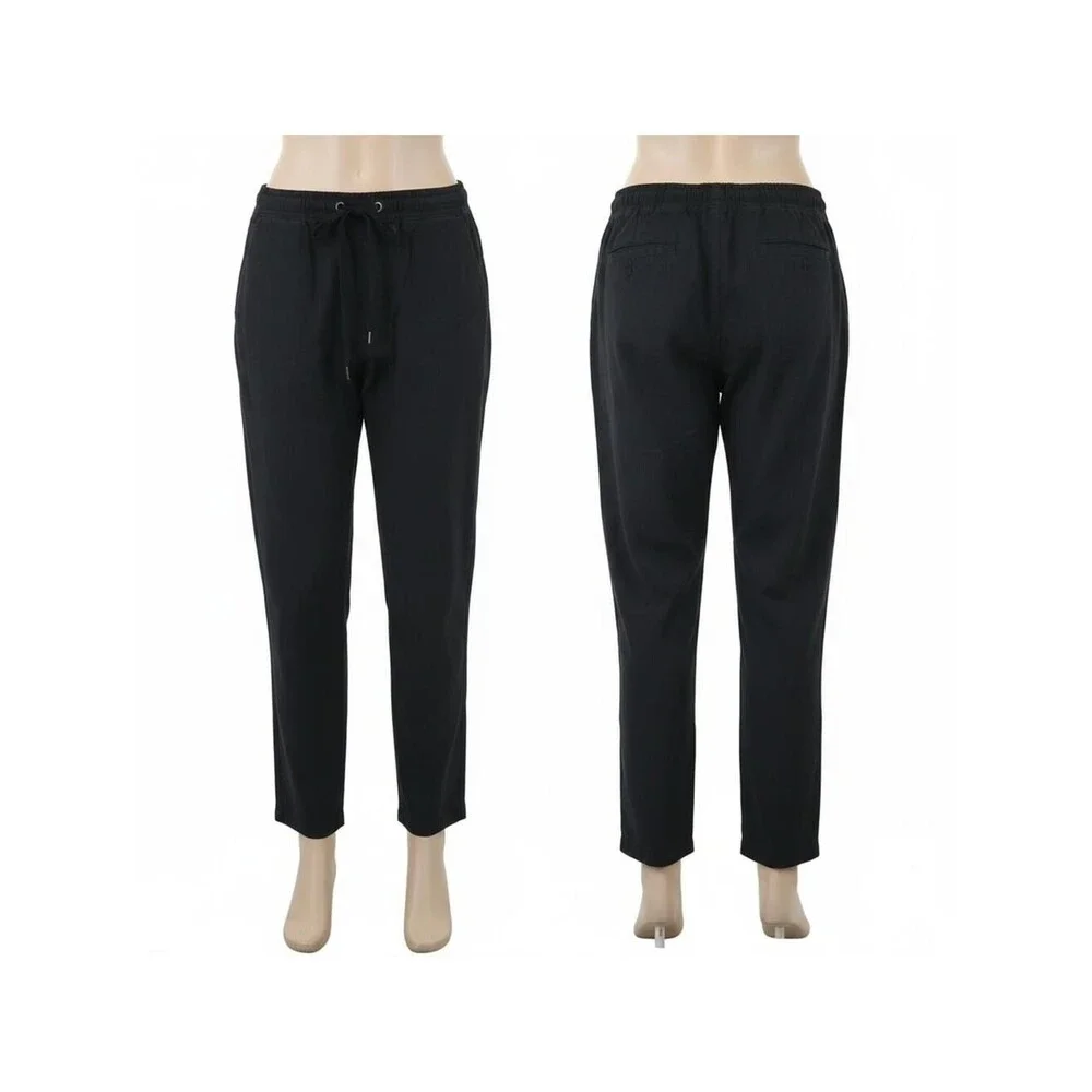 Womens Black Cotton Drawstring Pants Small Petite Casual Comfort